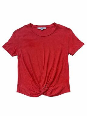 All Saints Red Front-Knot Short Sleeve Tee